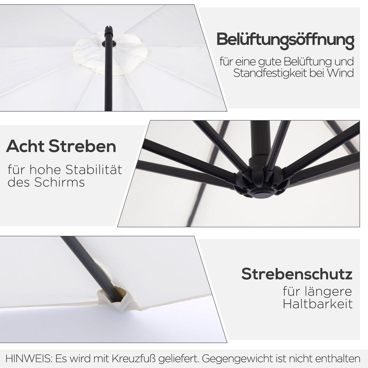Cantilever Parasol, Round, 300 cm, Cream Polyester