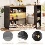 Extendable Bar Table Telescopic with LED Light Storage Cabinet Black