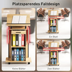 Rolling Podium Stand, Folding Side Wings & Shelves, Oak