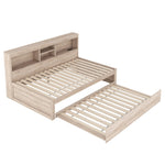 Daybed with Pull-Out Bed, LED Lights and USB Port, Natural Finish