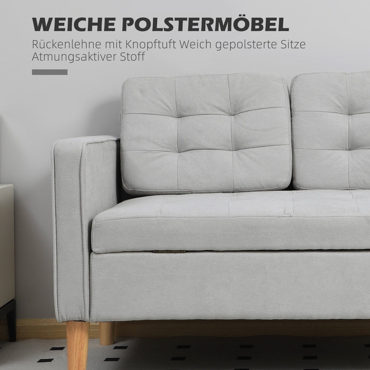 2-Seater Sofa with Storage, Upholstered Velvet Look, 117x62x78 cm