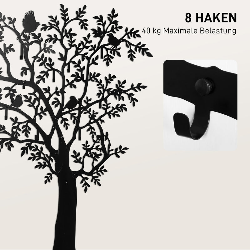 Wall-mounted Coat Rack Tree Design with Birds, Black