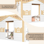 House Bunk Bed 90x200cm Loft Bed with Window, White & Natural Wood
