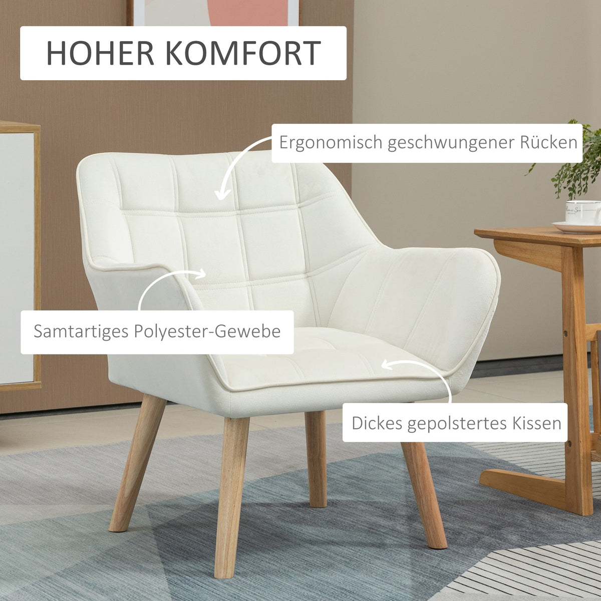 Single Armchair, Raised Legs, Upholstered, Cream