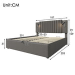 Upholstered Bed 180x200 Double Storage USB Reading Light Studded Headboard Cotton Grey