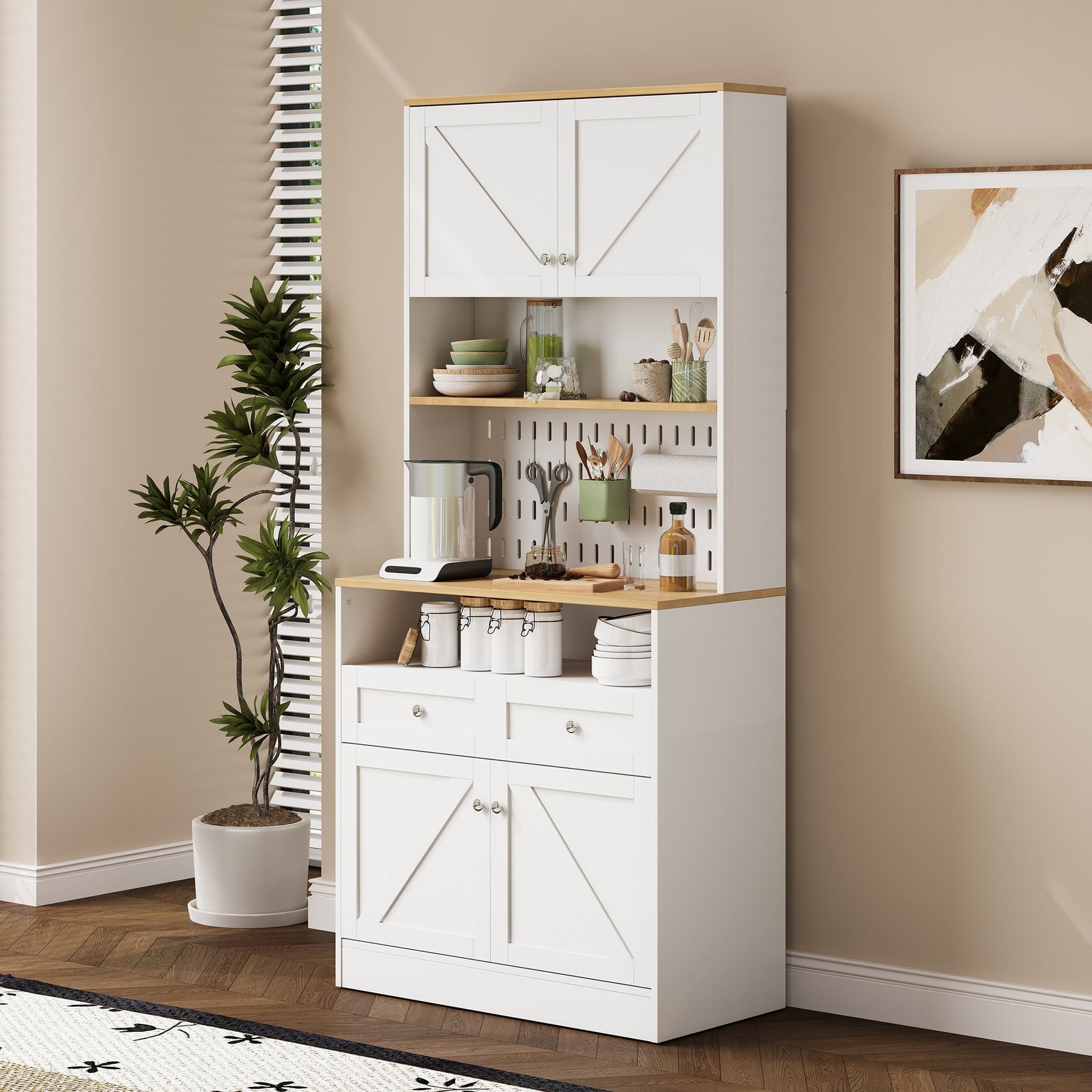 Dining Room Sideboard Buffet with 2 Drawers 4 Doors - White
