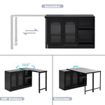 Bar Table, Extendable 360° Rotating with Storage & Glass Cabinet, Black