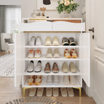 Shoe Cabinet, LED 16 Colors, Drawers & Shelves, Modern White