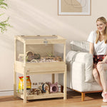 Hamster Cage 2 Tier Rodent Cage, Folding Lid, Natural Wood