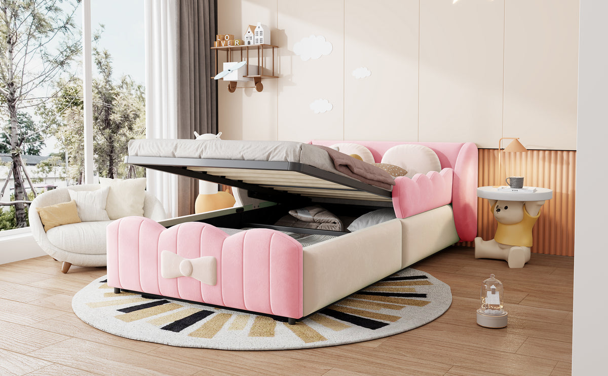 Children's Upholstered Bed 90x200 Hydraulic Storage, Velvet