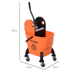 Cleaning Cart with Wringer, 26 Liter Mobile Bucket, 4 Wheels, Orange