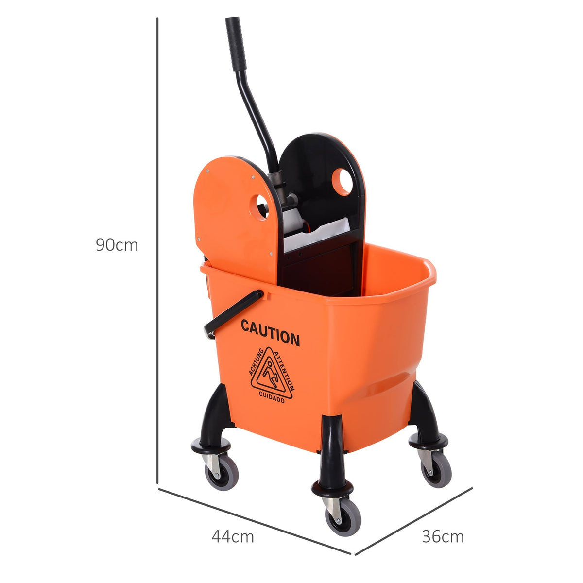 Cleaning Cart with Wringer, 26 Liter Mobile Bucket, 4 Wheels, Orange