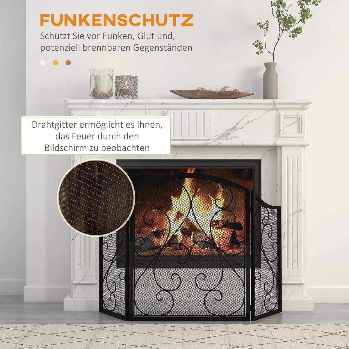 Fireplace Screen Folding 3 Panels Spark Guard Metal Black