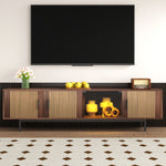 TV Cabinet Lowboard Carved Texture LED Light Tempered Glass