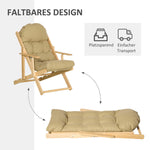Reclining Armchair, Folding Upholstered Lounge Chair, Beech Wood, Brown