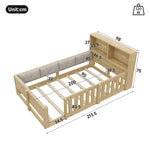 Children's Flatbed 90x200cm with Railings & LED Light, Natural