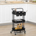 Serving Cart, 3-Tier Storage with Hooks, Steel Black