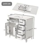 Bathroom Vanity Unit with Ceramic Sink and Soft-Close Drawers, White and Black