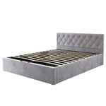 Velvet Upholstered Double Bed with Hydraulic Storage, Grey