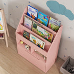 Children's Bookcase 3 Shelves 2 Open Compartments with Drawer Storage Shelf Pink