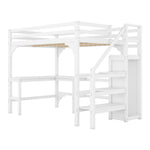 Loft Bed 140x200cm L-Shaped Desk Open Wardrobe Pine Wood White