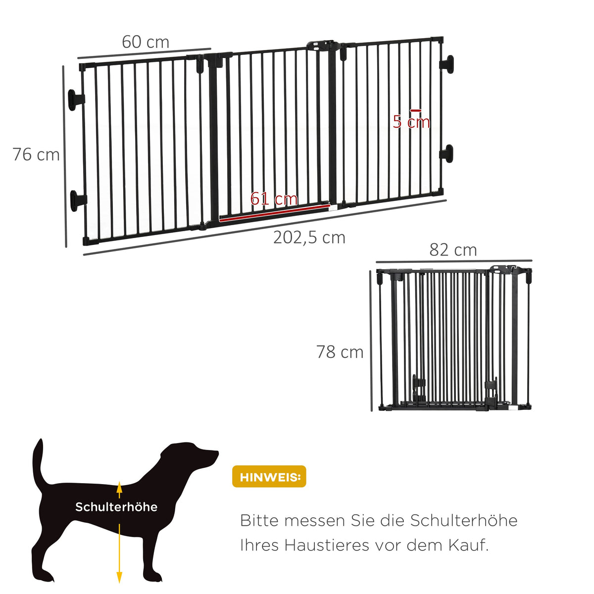 Dog Barrier, Automatic Door, Adjustable, Foldable, 3 Panels, Metal