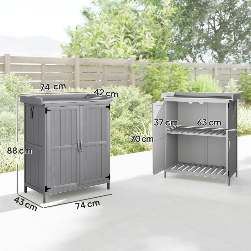 Garden Shed Work Surface Double Doors Wood/Stainless Steel - Grey