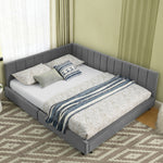 Double Bed 140x200cm High Backrest, Dark Grey Velvet