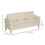 3-seater Sofa, Storage, Wooden Legs, Velvet, Cream White