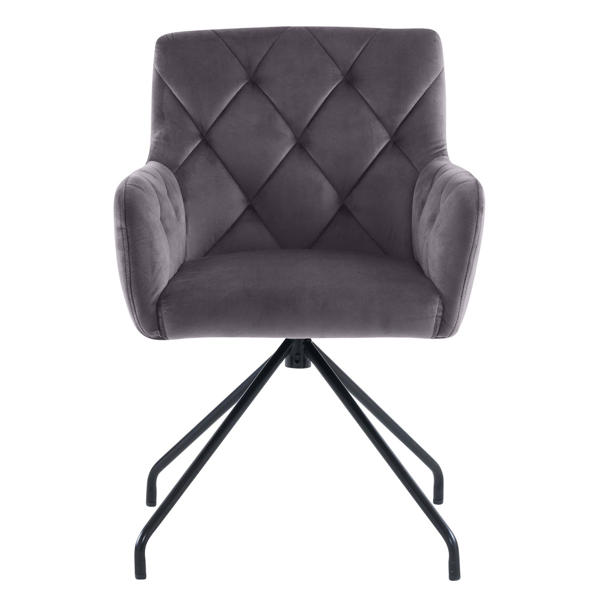 Dining Chairs Set of 4 with Diamond Pattern, Metal Legs and Lumbar Support, Grey Velvet