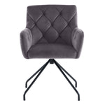 Set of 2 Dining Armchairs Upholstered Diamond Pattern Metal Legs Velvet Grey