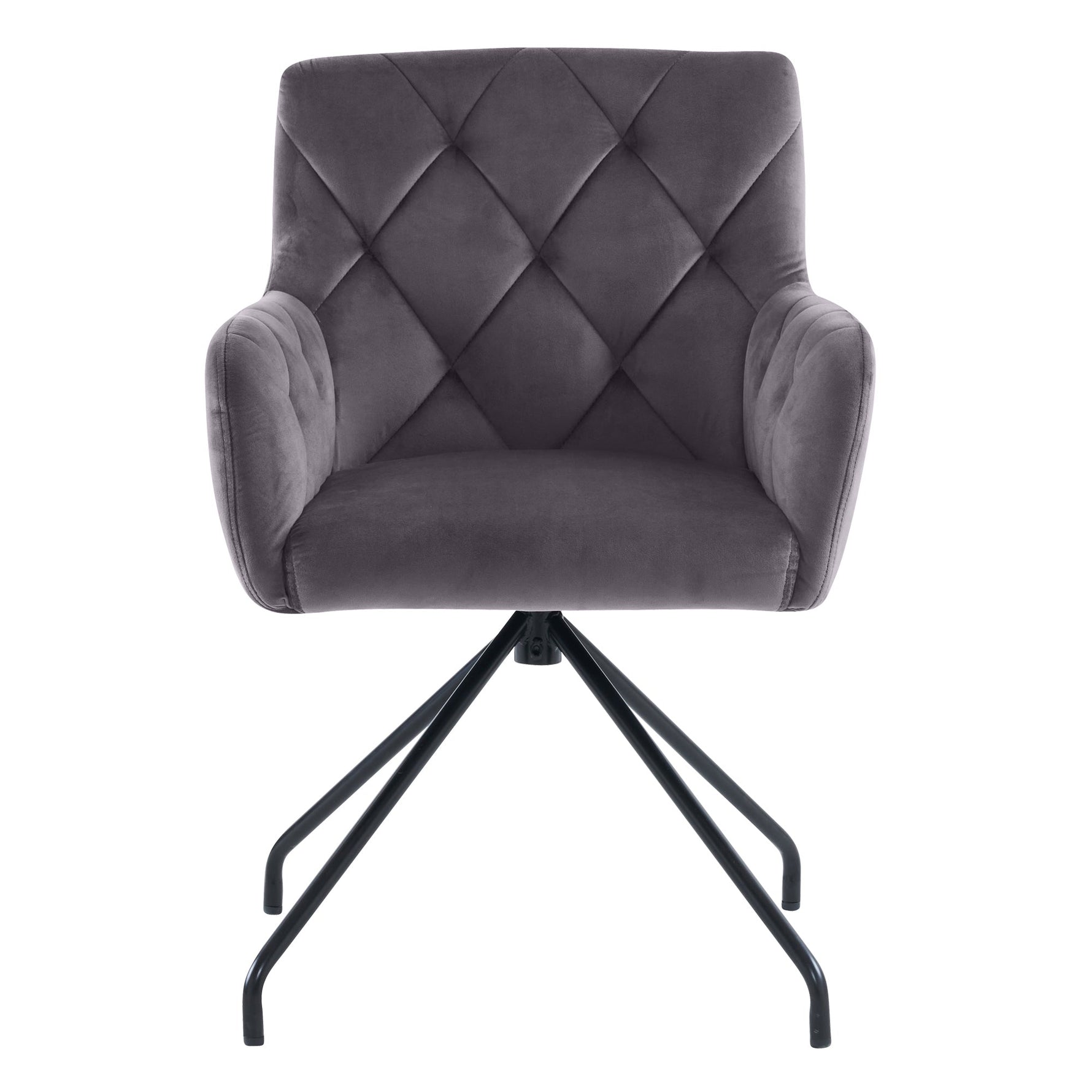 Set of 2 Dining Armchairs Upholstered Diamond Pattern Metal Legs Velvet Grey