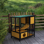 Cat House with Hanging Bridge & Balcony, Waterproof, Yellow Wood