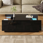 Coffee Table Modern Minimalist 105cm, Storage, LED Lighting, Glass Top, 2 Drawers