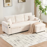 Sofa Bed 3-Seater Hydraulic Chaise Storage USB-C Cup Holders Corduroy