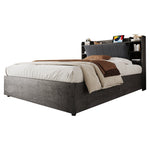 Hydraulic Bed with Storage Headboard and USB Charging, 180x200cm, Grey Wood