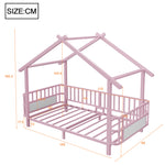 House Children's Bed Frame 90x200cm with Safety Rail, Pink Metal