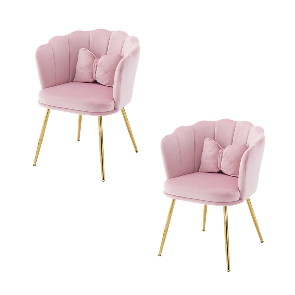 Chairs, Set of 2 Upholstered Petal Back with Gold Legs, Velvet