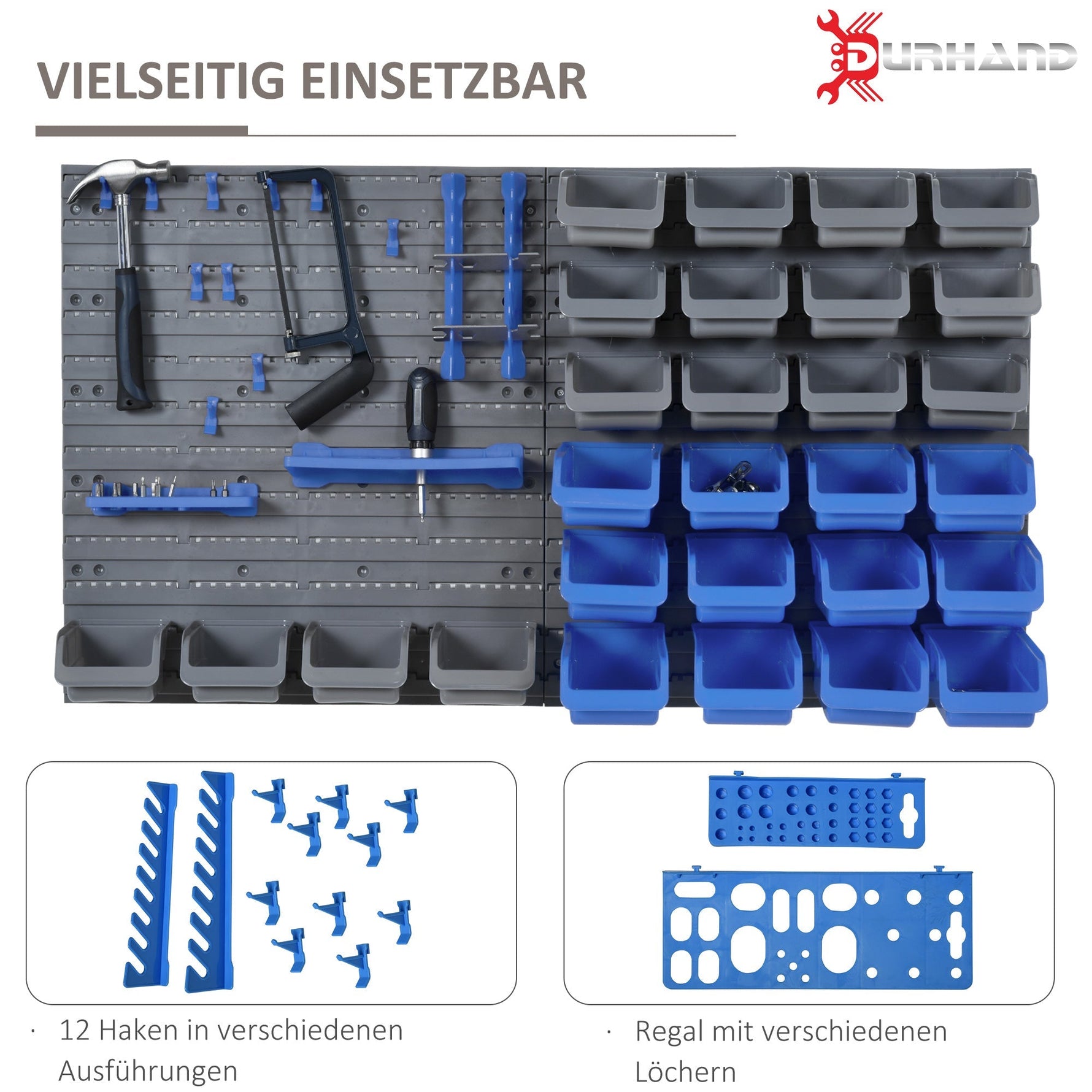Tool Pegboard, Holder for Workshop, Blue+Grey