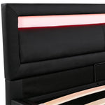 Upholstered Bed with Lift-Up Storage, LED Lighting & Slatted Base, Black