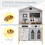 Children's Play Kitchen with Creative House Design and Accessories, Wood and Plastic, Grey