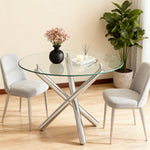 Round Dining Table 80x80x76cm Tempered Glass Metal Legs