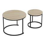 Nesting Coffee Table Set, 2-Piece Round 60cm Modern Design, Oak Veneer and Metal