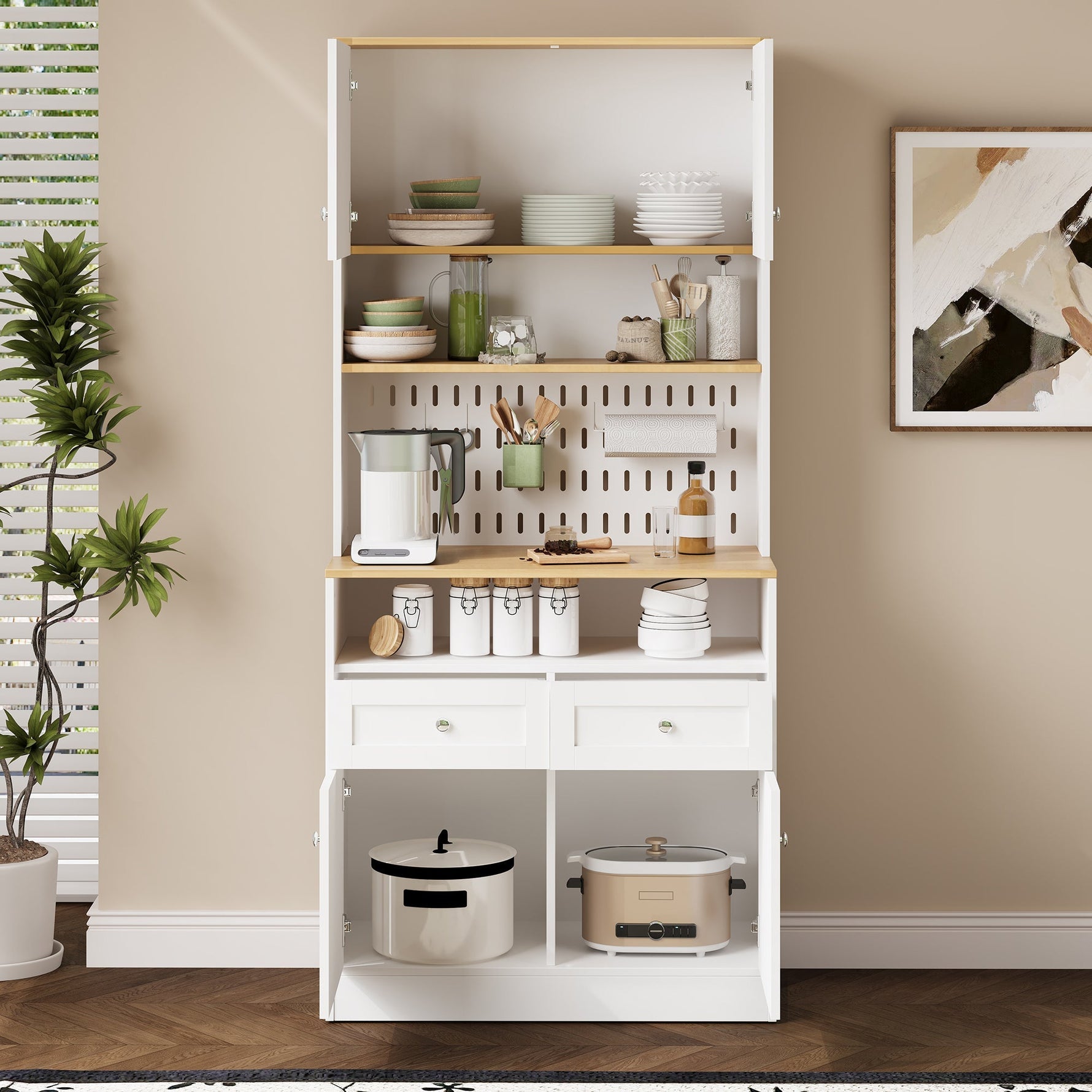 Dining Room Sideboard Buffet with 2 Drawers 4 Doors - White