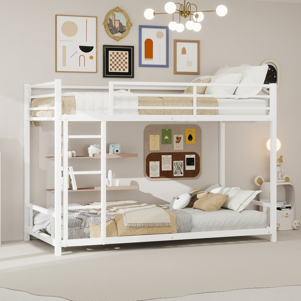 Metal Bunk Bed Twin Single Heavy Stable Low Noise Safety Railing, Metal