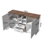 Sideboard 140x40x79.5cm, 2 Doors 2 Drawers, White and Brown Wood Grain