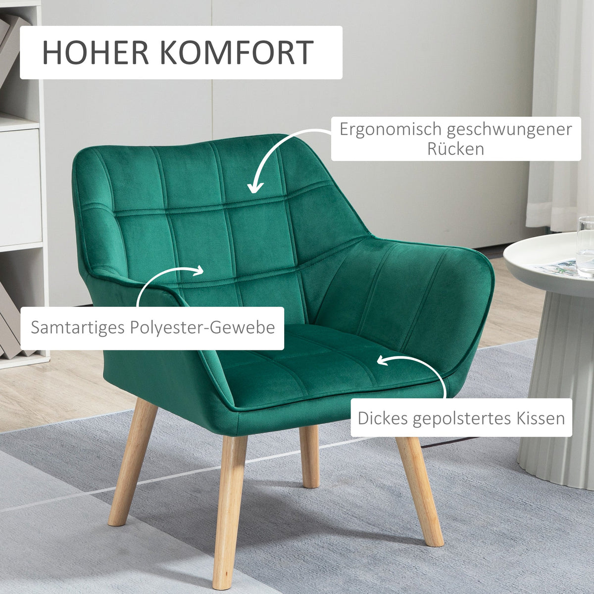 Single Armchair, Relax Chair, Velvet, Green
