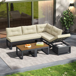 Garden Furniture Set with 3-Position Adjustable Reclining Backrest, Comfort Cushions and Storage, Beige