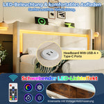 Upholstered Bed 180x200cm Hydraulic Storage LED USB/USB-C Headboard with Compartment Beige Linen
