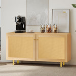 Wicker Sideboard Double-Door Storage Cabinet 120cm Natural Wood Look